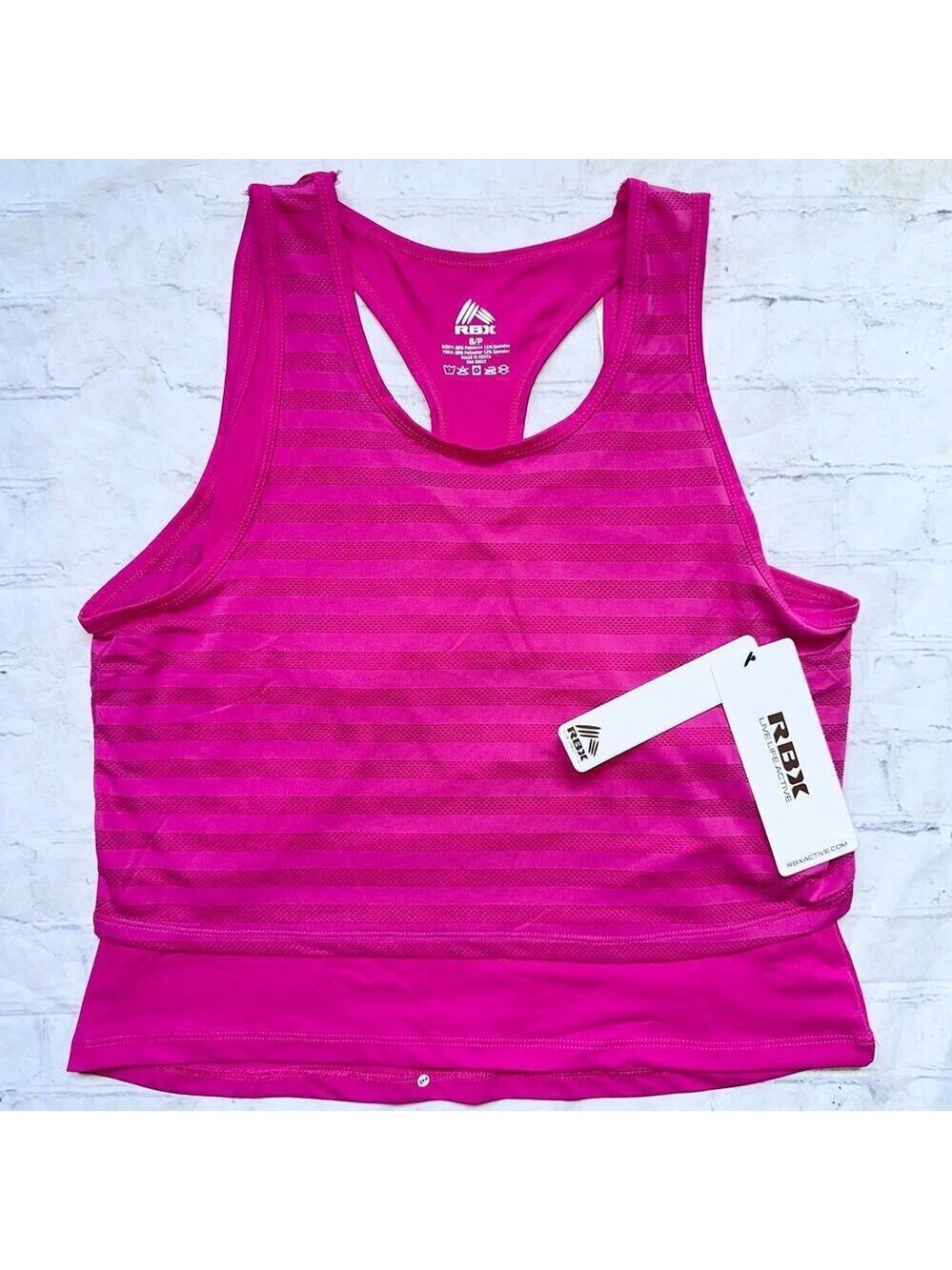 NWT Women’s Small RBX Active Double Layer Cropped Workout Tank Top Med Pink